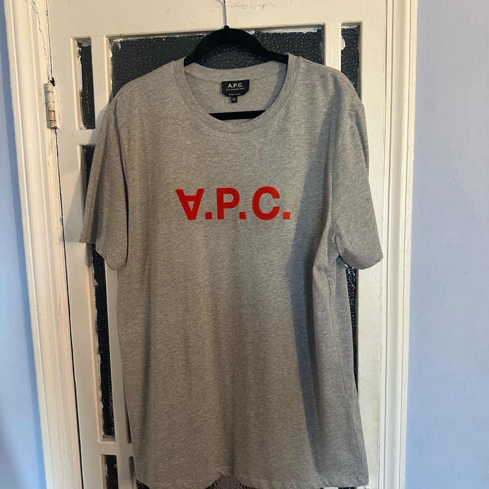 A.P.C. Gray and Red Short Sleeve Tee